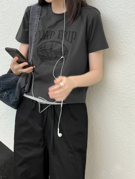 [98°C] Trip Printed Crop Short Sleeve T-Shirt