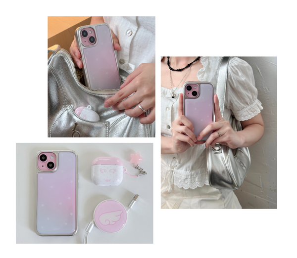 [ABOE] PINK AURORA STAR Silver Epoxy Phone Case
