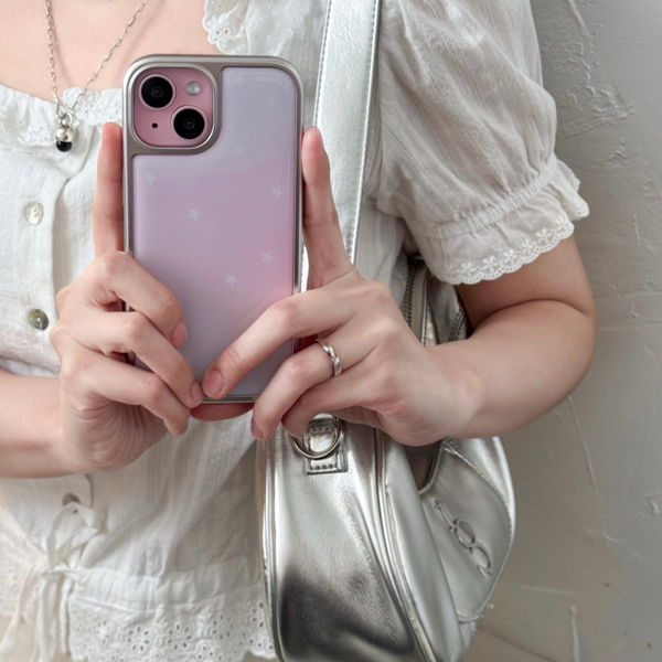 [ABOE] PINK AURORA STAR Silver Epoxy Phone Case
