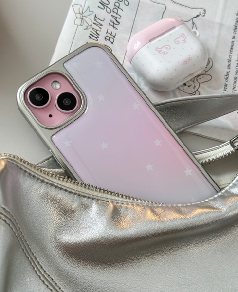 [ABOE] PINK AURORA STAR Silver Epoxy Phone Case