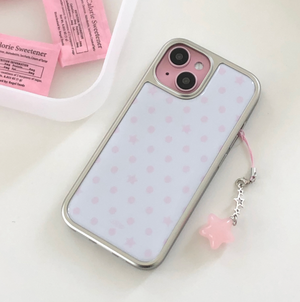 [ABOE] PINK DOT&STAR Silver Epoxy Phone Case