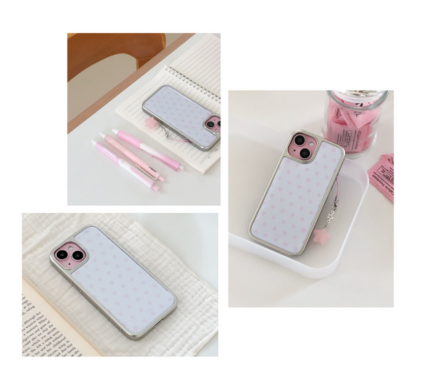 [ABOE] PINK DOT&STAR Silver Epoxy Phone Case
