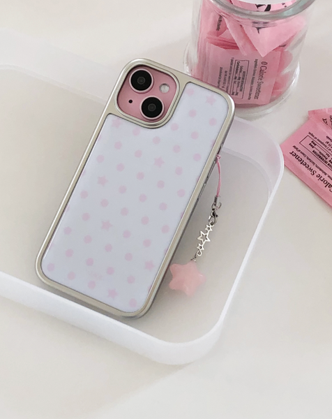 [ABOE] PINK DOT&STAR Silver Epoxy Phone Case