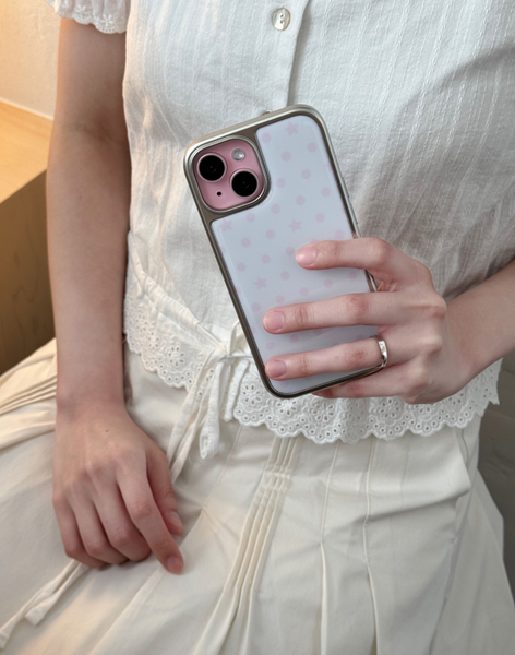 [ABOE] PINK DOT&STAR Silver Epoxy Phone Case