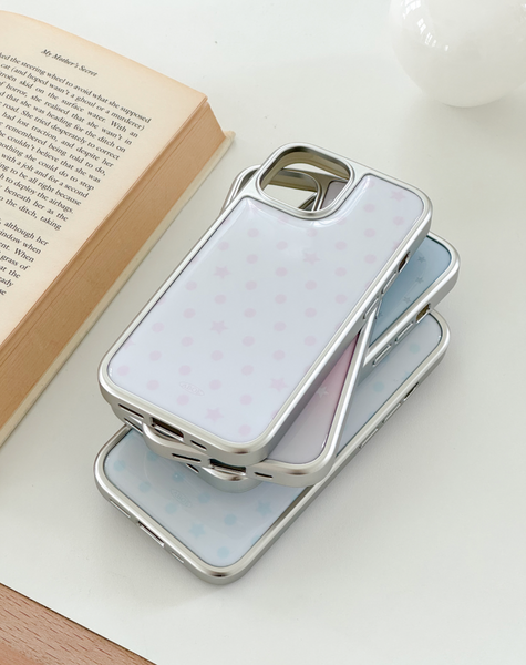[ABOE] PINK DOT&STAR Silver Epoxy Phone Case