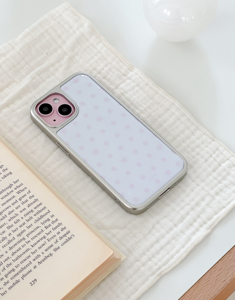 [ABOE] PINK DOT&STAR Silver Epoxy Phone Case