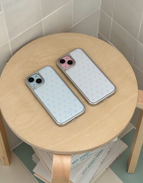 [ABOE] PINK DOT&STAR Silver Epoxy Phone Case