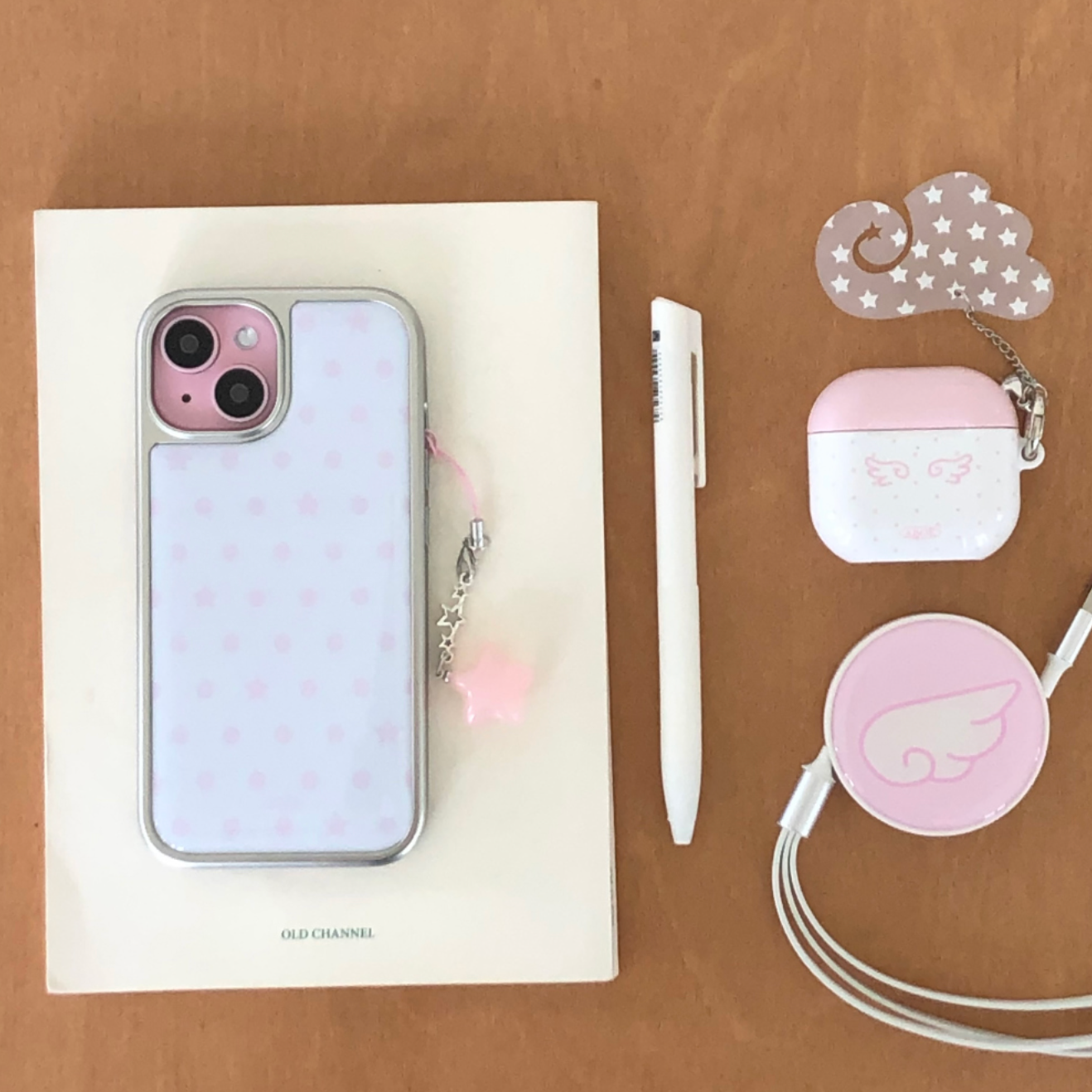 [ABOE] PINK DOT&STAR Silver Epoxy Phone Case