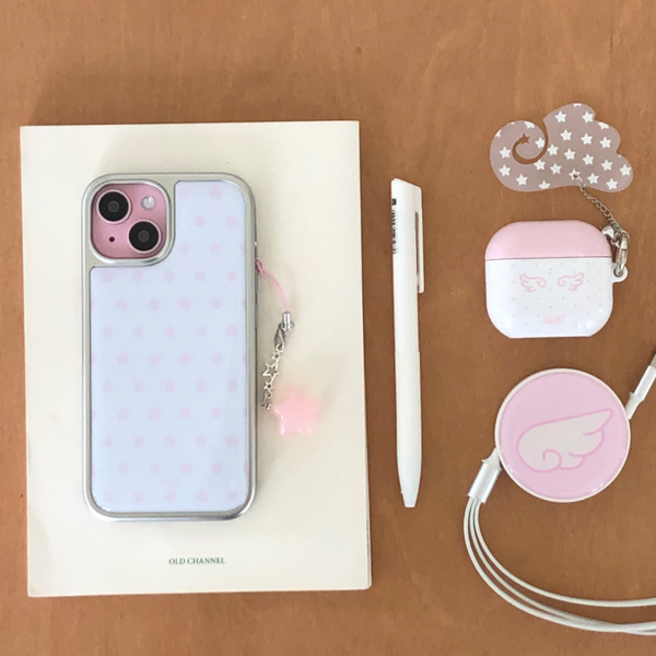 [ABOE] PINK DOT&STAR Silver Epoxy Phone Case