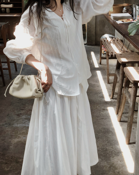 [SLOWAND] # SLOWMADE NOIR Ribbon Cotton Blouse