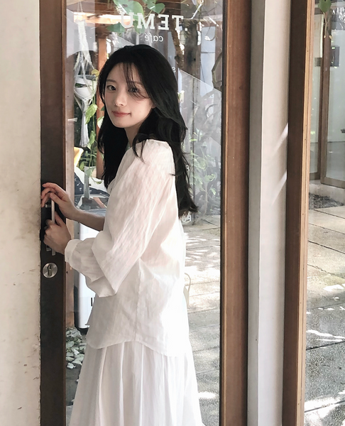 [SLOWAND] # SLOWMADE NOIR Ribbon Cotton Blouse