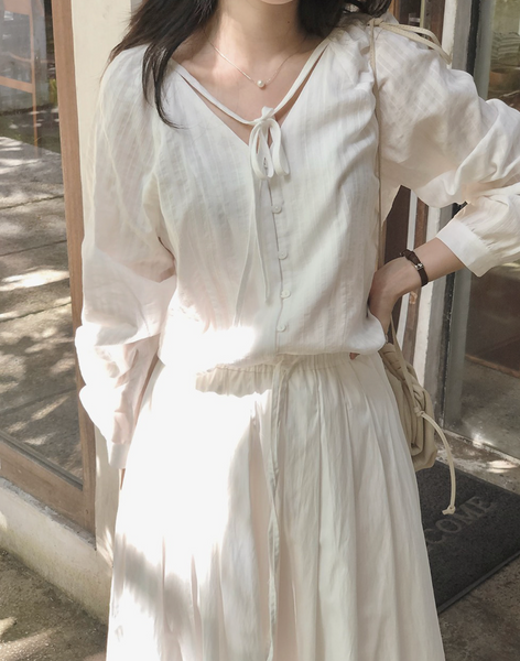 [SLOWAND] # SLOWMADE NOIR Ribbon Cotton Blouse