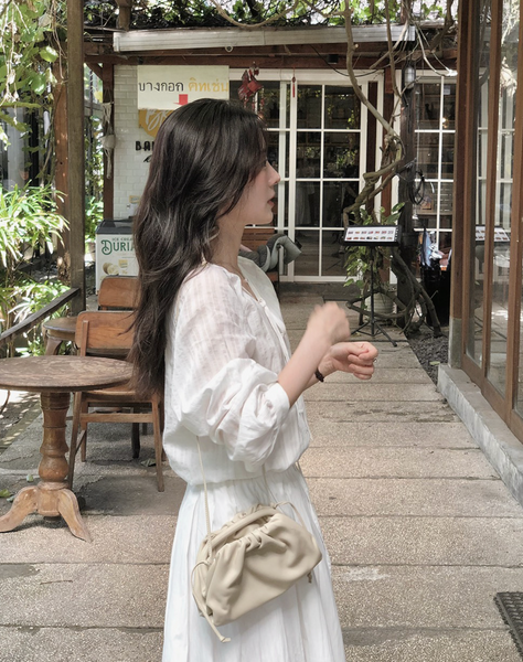 [SLOWAND] # SLOWMADE NOIR Ribbon Cotton Blouse