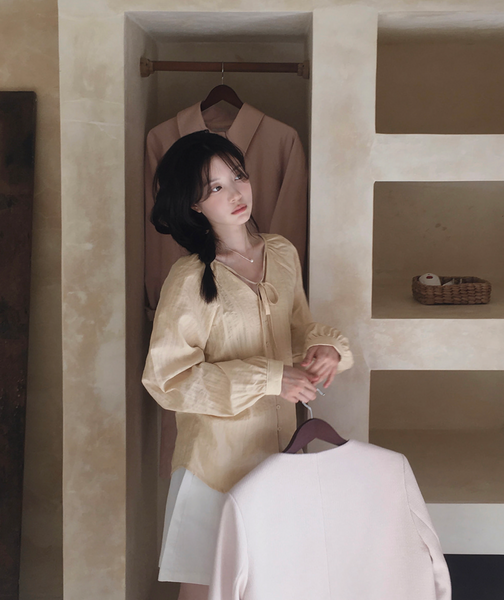 [SLOWAND] # SLOWMADE NOIR Ribbon Cotton Blouse