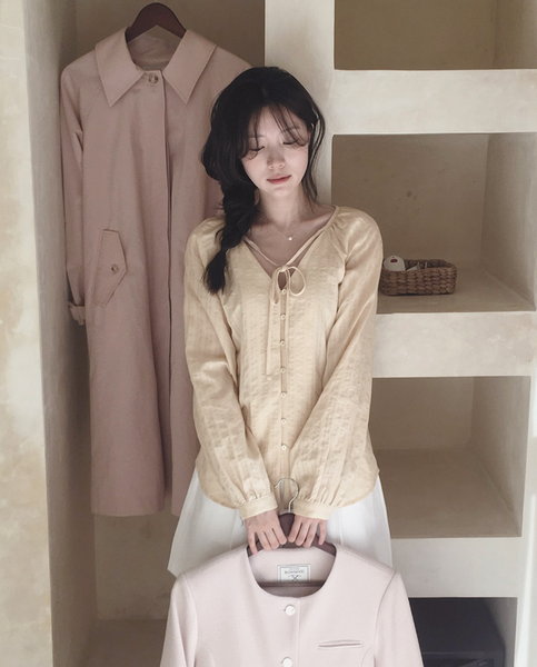 [SLOWAND] # SLOWMADE NOIR Ribbon Cotton Blouse