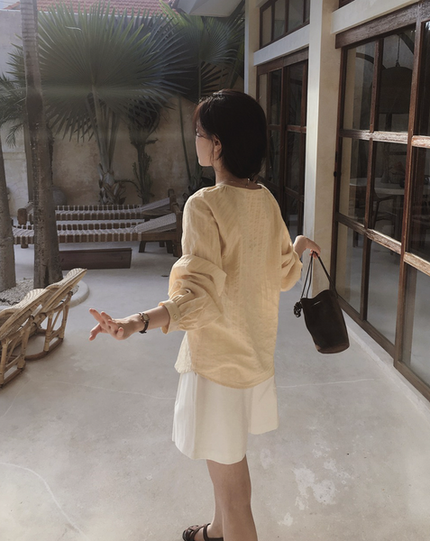 [SLOWAND] # SLOWMADE NOIR Ribbon Cotton Blouse