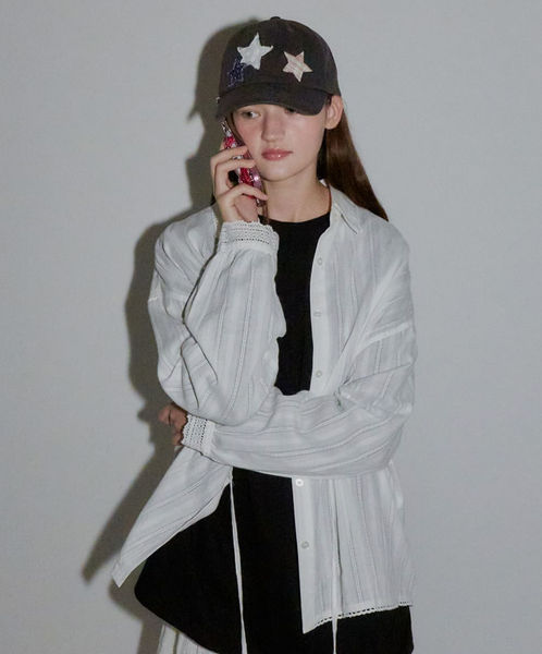 [RONRON] STAR PATCH MIXED APPLIQUE BALL CAP CHARCOAL