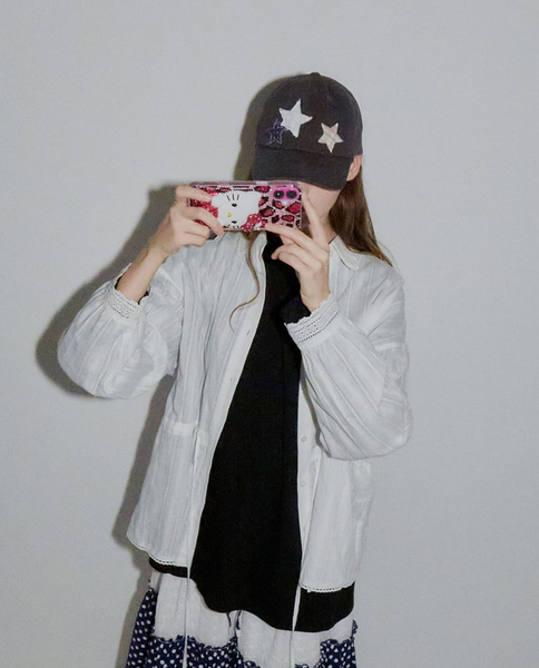 [RONRON] STAR PATCH MIXED APPLIQUE BALL CAP CHARCOAL