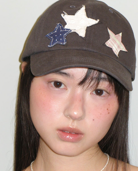 [RONRON] STAR PATCH MIXED APPLIQUE BALL CAP CHARCOAL