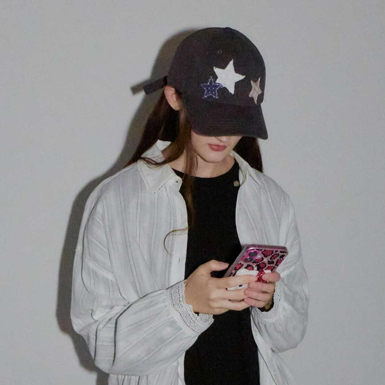 [RONRON] STAR PATCH MIXED APPLIQUE BALL CAP CHARCOAL