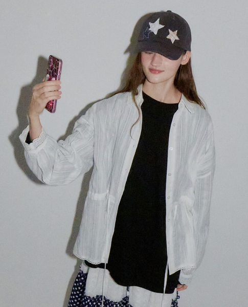 [RONRON] STAR PATCH MIXED APPLIQUE BALL CAP CHARCOAL