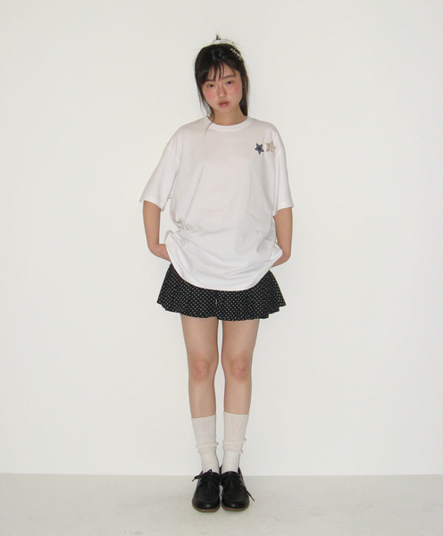 [RONRON] RON PATCH MIXED APPLIQUE OVER FIT T SHIRT WHITE