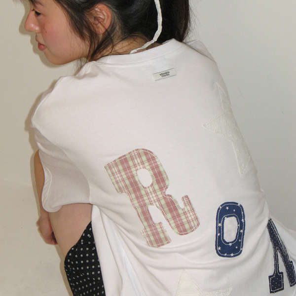 [RONRON] RON PATCH MIXED APPLIQUE OVER FIT T SHIRT WHITE