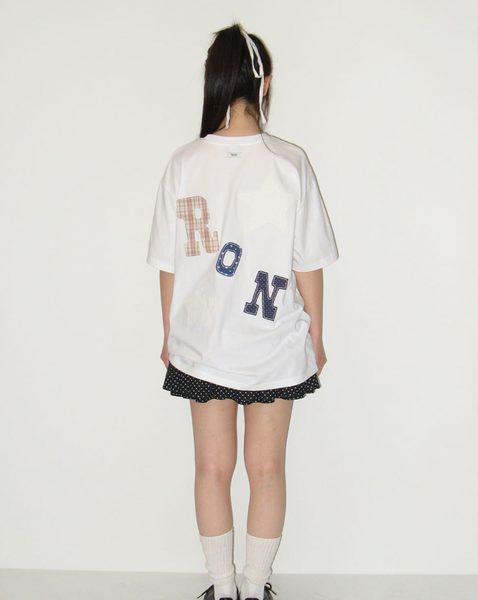 [RONRON] RON PATCH MIXED APPLIQUE OVER FIT T SHIRT WHITE