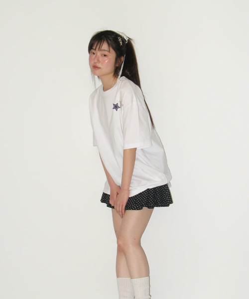 [RONRON] RON PATCH MIXED APPLIQUE OVER FIT T SHIRT WHITE