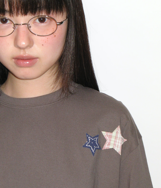 [RONRON] RON PATCH MIXED APPLIQUE OVER FIT T SHIRT CHARCOAL