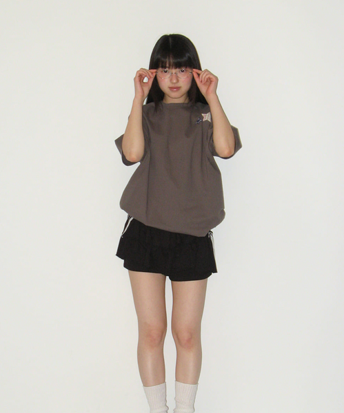 [RONRON] RON PATCH MIXED APPLIQUE OVER FIT T SHIRT CHARCOAL