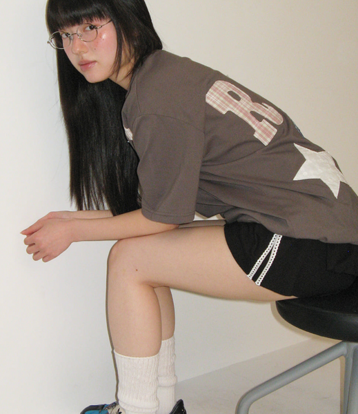 [RONRON] RON PATCH MIXED APPLIQUE OVER FIT T SHIRT CHARCOAL