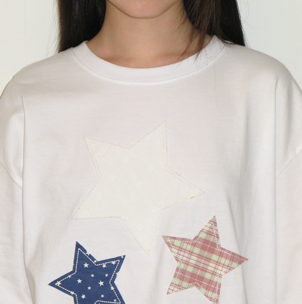 [RONRON] STAR PATCH MIXED APPLIQUE APPLIQUE T SHIRT WHITE