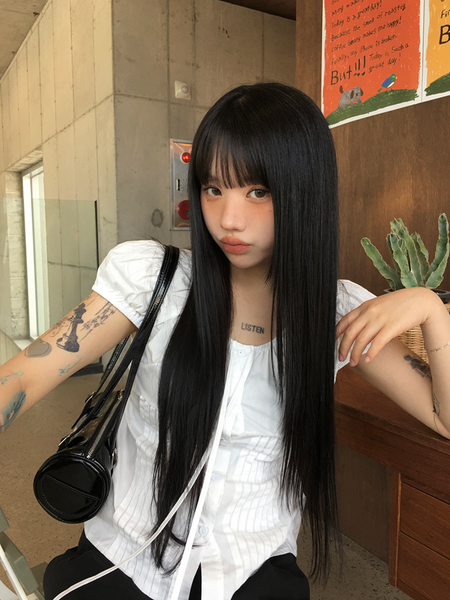 [anyonemore] Summer Ribbon Strap Pintuck Puff Short Sleeved Blouse