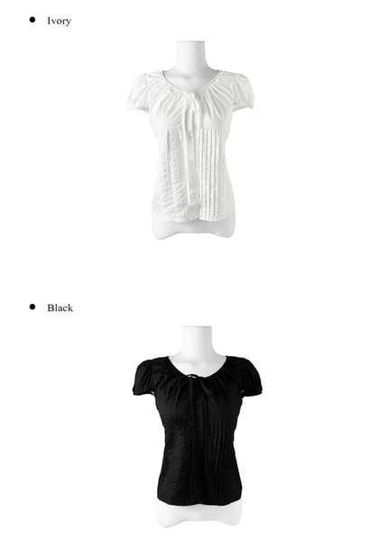 [anyonemore] Summer Ribbon Strap Pintuck Puff Short Sleeved Blouse