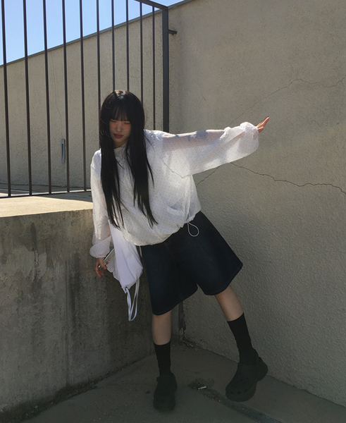 [anyonemore] Summer Frill Hoodie Dot Windbreaker Jacket