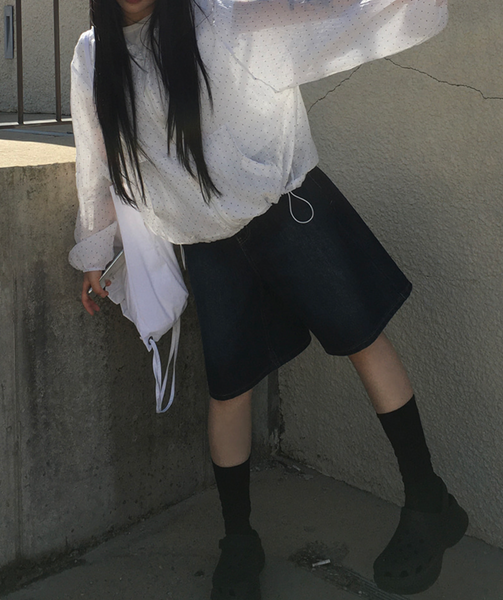 [anyonemore] Summer Frill Hoodie Dot Windbreaker Jacket