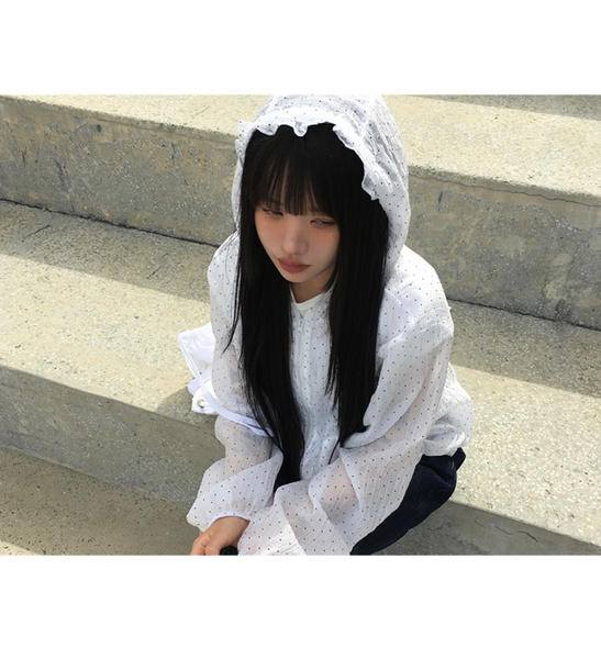 [anyonemore] Summer Frill Hoodie Dot Windbreaker Jacket