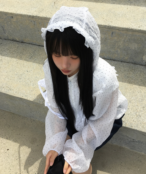 [anyonemore] Summer Frill Hoodie Dot Windbreaker Jacket