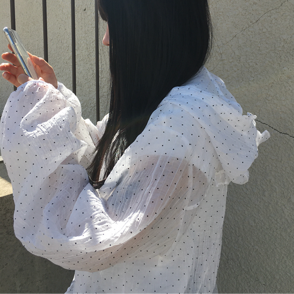 [anyonemore] Summer Frill Hoodie Dot Windbreaker Jacket