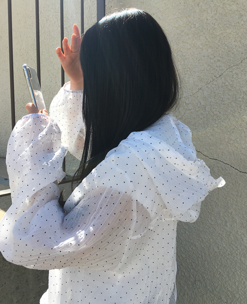 [anyonemore] Summer Frill Hoodie Dot Windbreaker Jacket