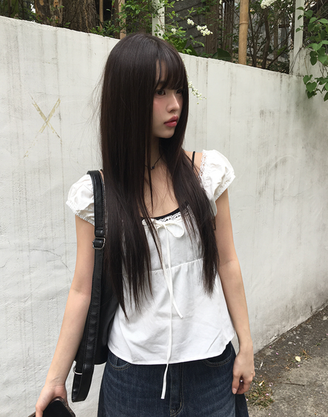 [anyonemore] Noal Lace Ribbon Puff Sleeveless Blouse