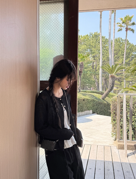 [anyonemore] Heather Linen Round Fit Daily Cardigan