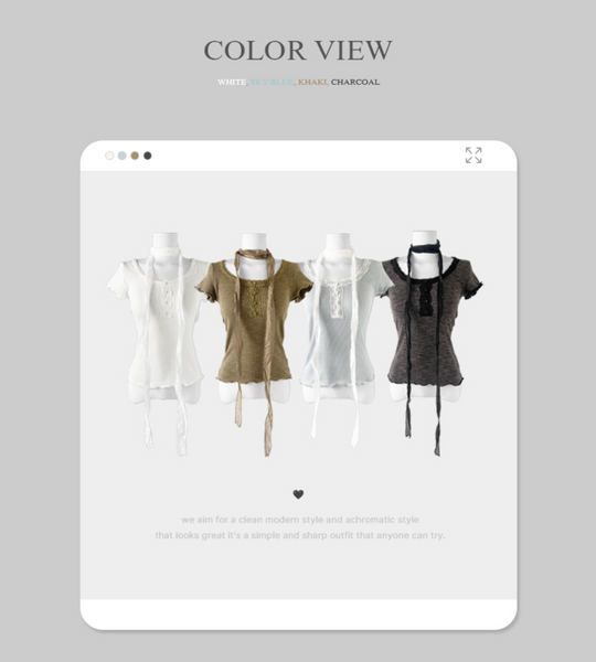 [anyonemore] Suki Lace Button Choker Short Sleeve T-Shirt Set