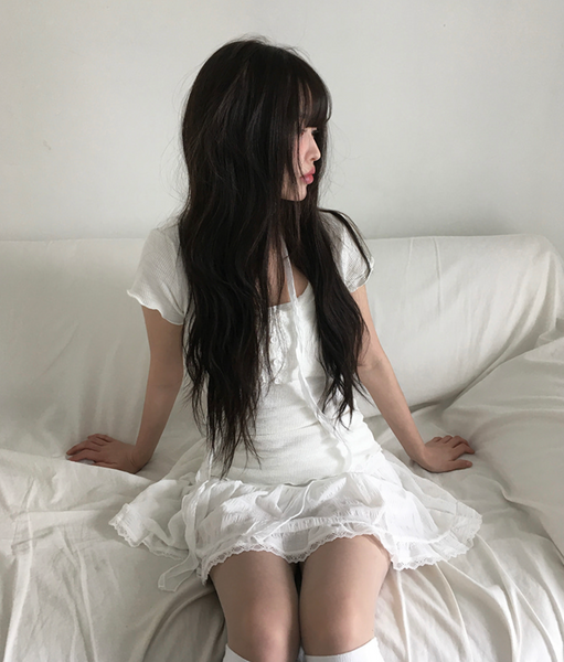 [anyonemore] Suki Lace Button Choker Short Sleeve T-Shirt Set