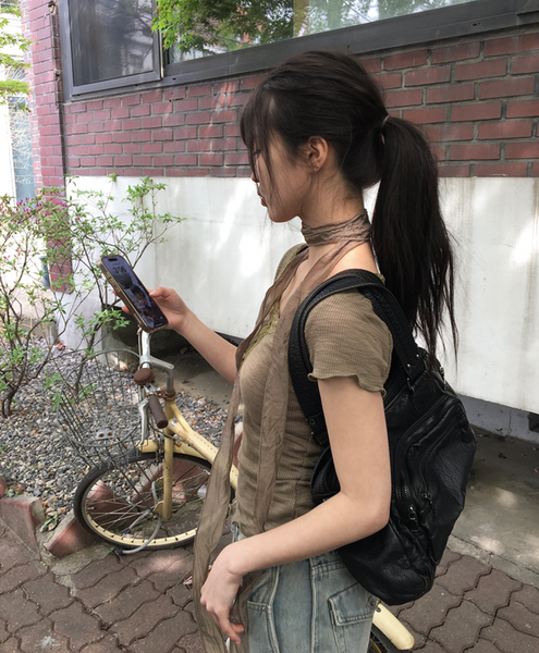 [anyonemore] Suki Lace Button Choker Short Sleeve T-Shirt Set