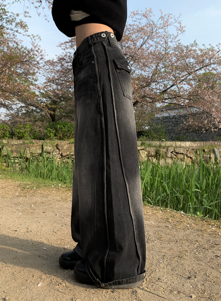 [anyonemore] Chance Back Pocket Snap Pintuck Wide Pants