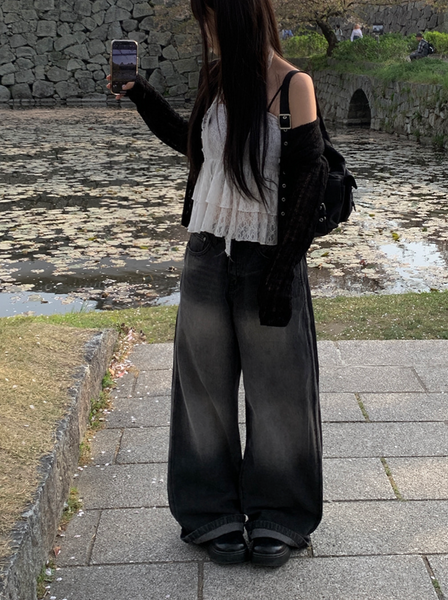 [anyonemore] Chance Back Pocket Snap Pintuck Wide Pants