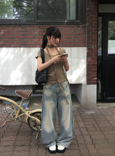 [anyonemore] Chance Back Pocket Snap Pintuck Wide Pants