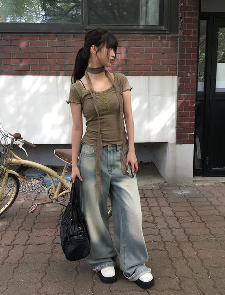 [anyonemore] Chance Back Pocket Snap Pintuck Wide Pants